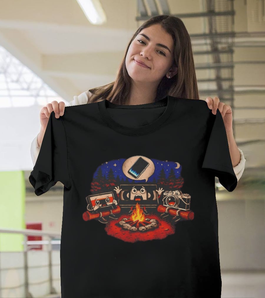 Analog Friends Tape Camera TV Scary Campfire Smartphone Story Night T-Shirt