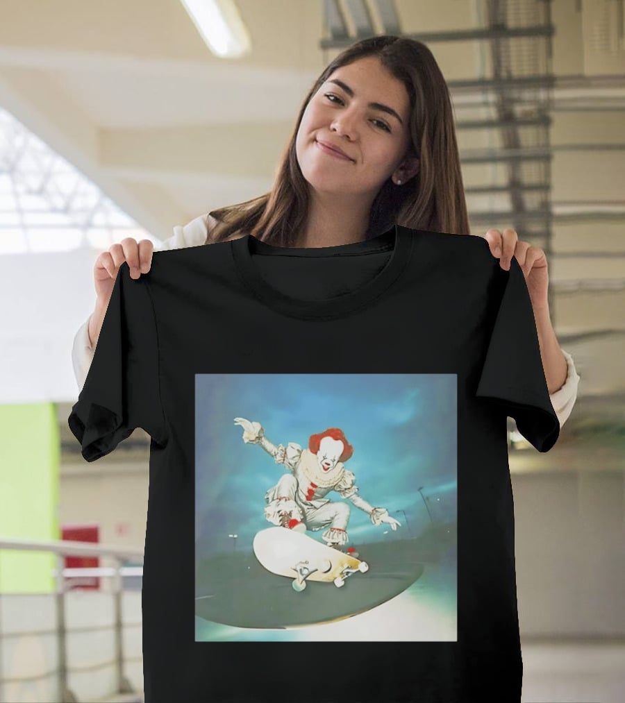 Pennywise Skateboard Night Scene Iconic Clown Performing Skateboarding Trick T-Shirt