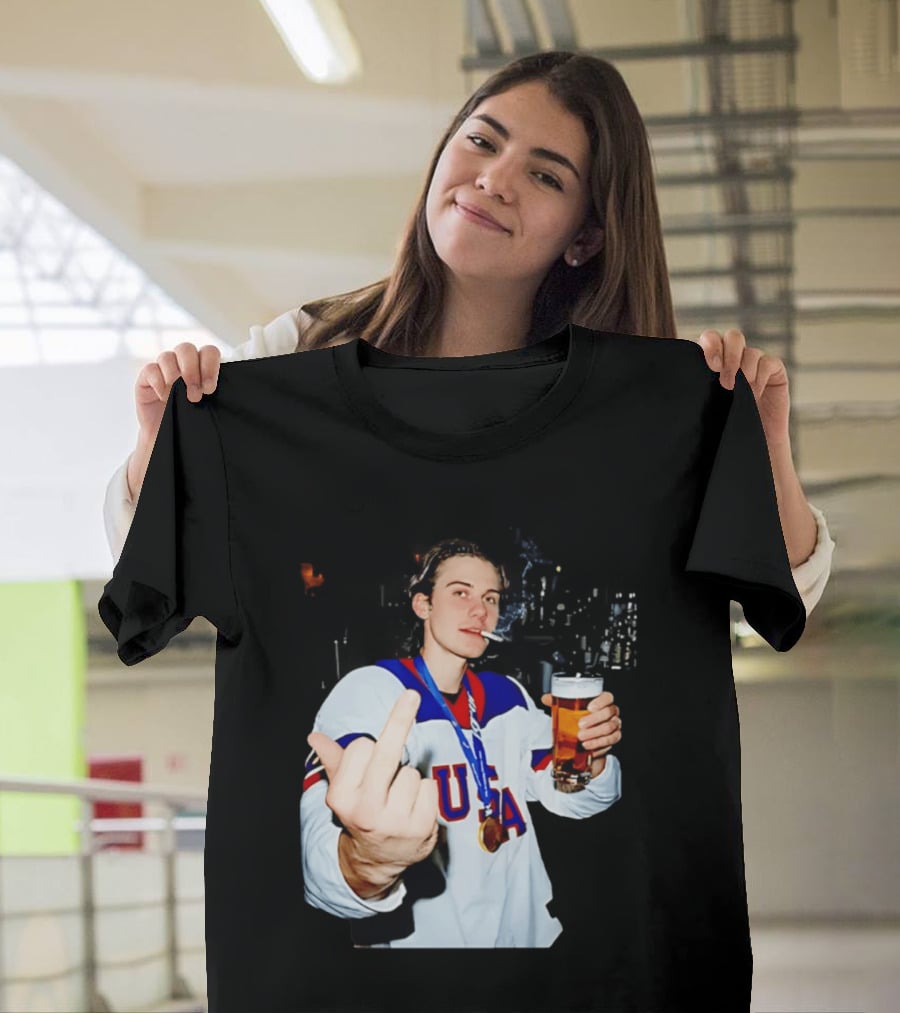 USA Hockey Player Victory Celebration Smoking Beer Middle Finger T-Shirt