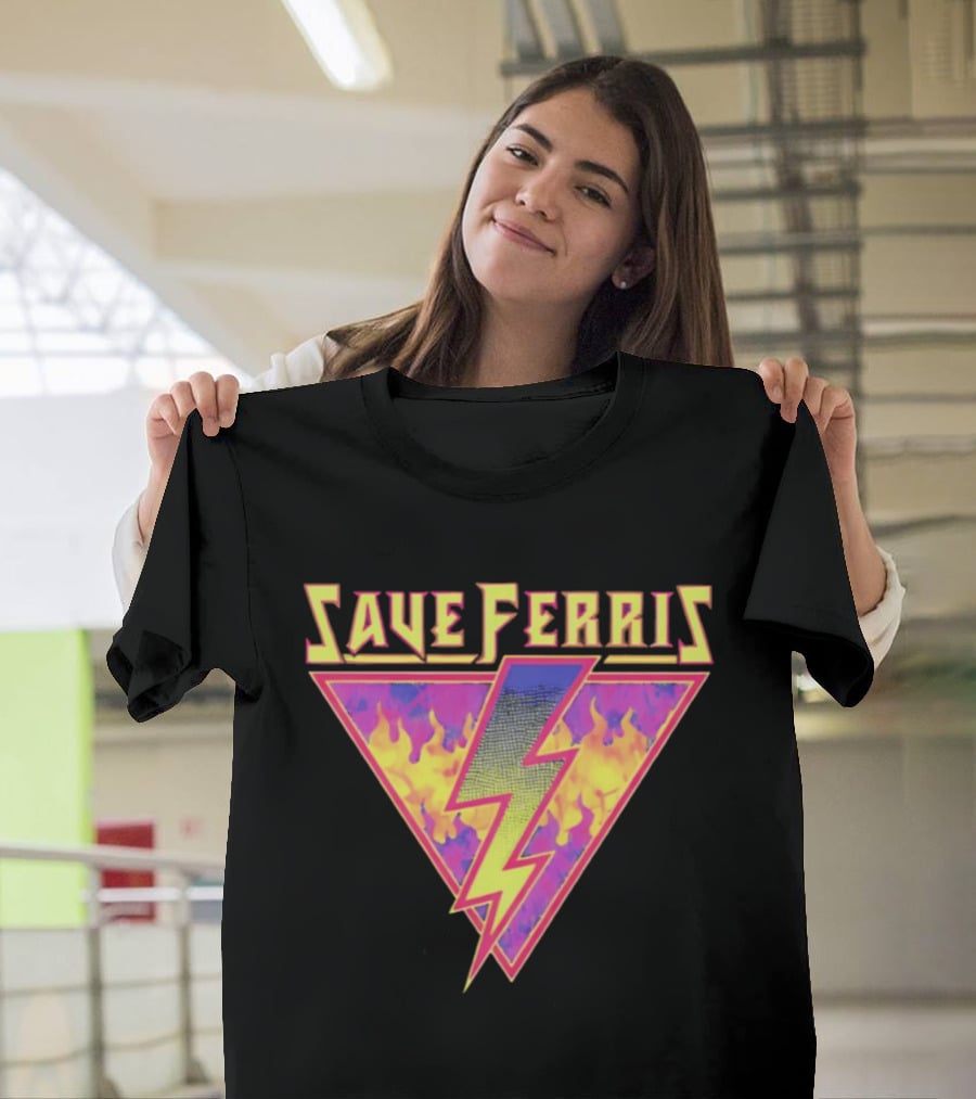 Save Ferris Lightning Bolt Retro 80s Flames T-Shirt
