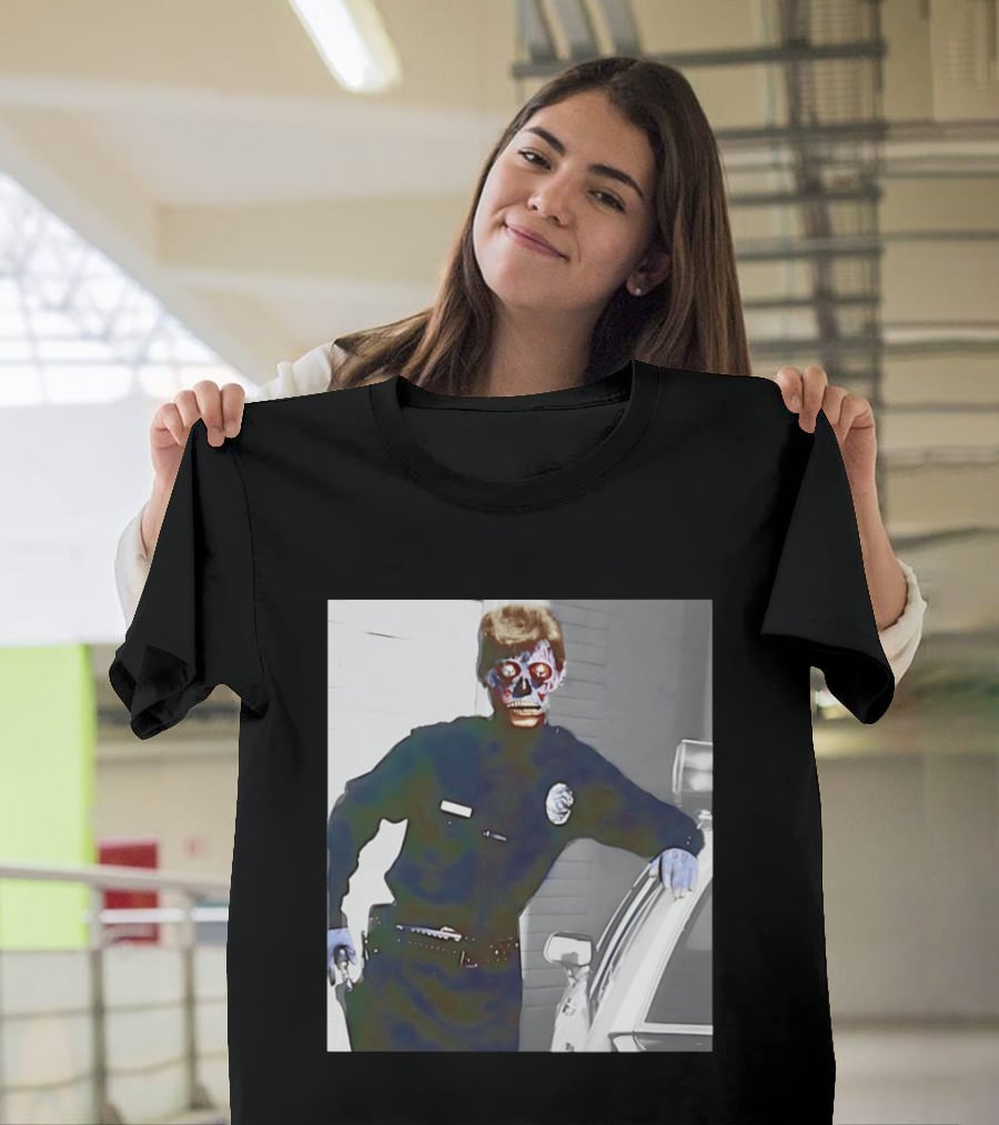 Skeleton Alien Cop They Live 80s Movie Police T-Shirt