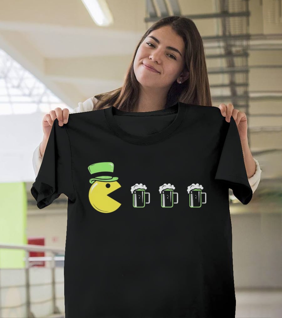 St Pacman's Day St Patrick's Day Beer And Classic Video Game Celebration T-Shirt