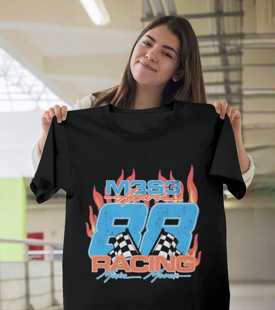 M3S3 Apparel 88 Racing Make Moves Racing Flames Checkered Flags T-Shirt