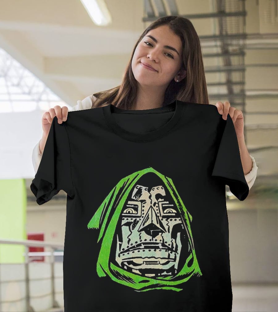 Victor Von Doom Dr Doom Comic Face Drawing Green Hood T-Shirt