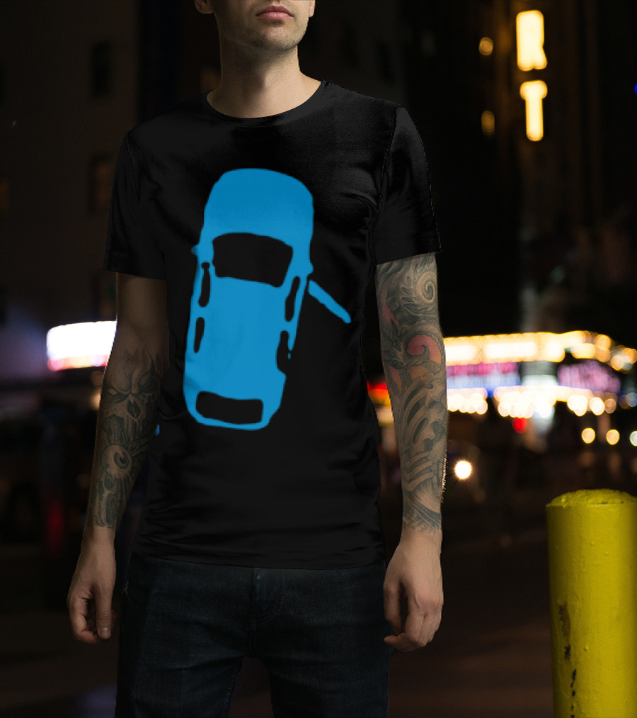 Door Ajar Blue Car Overhead Angle Vintage Style T-Shirt