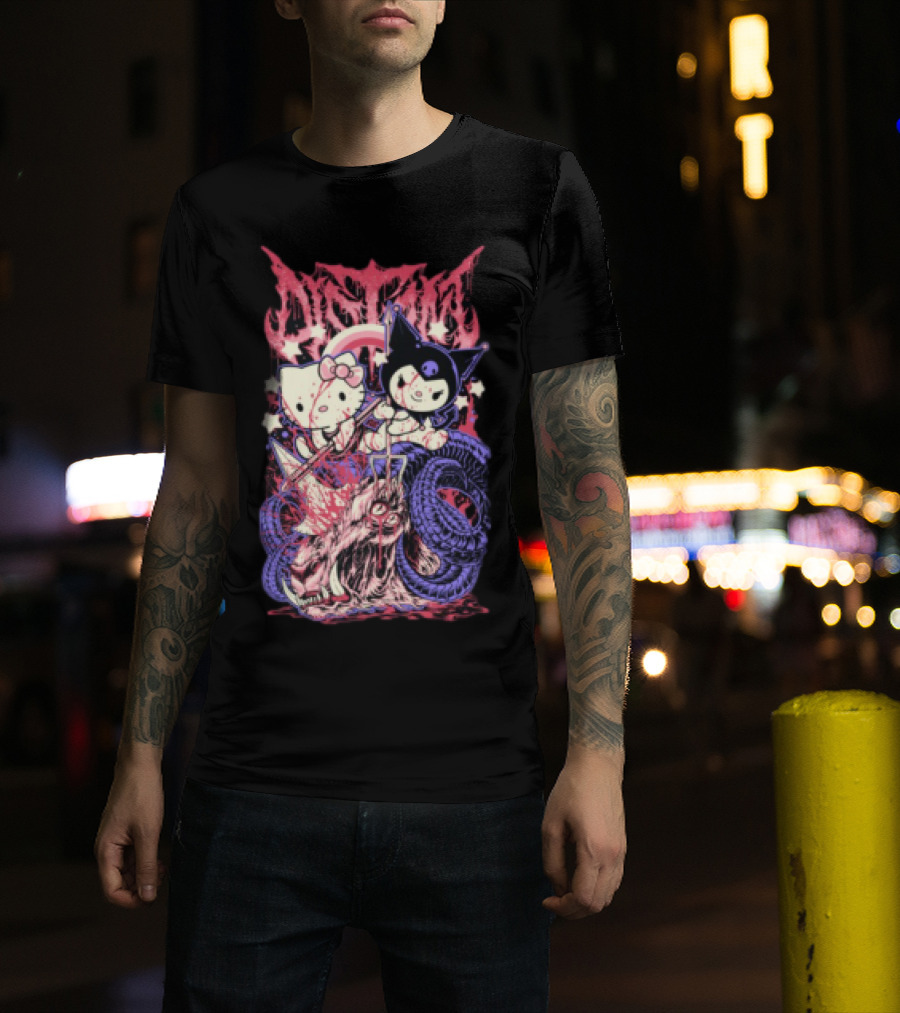 Distant Kitties New Hello Kuromi Gothic Horror Fusion T-Shirt