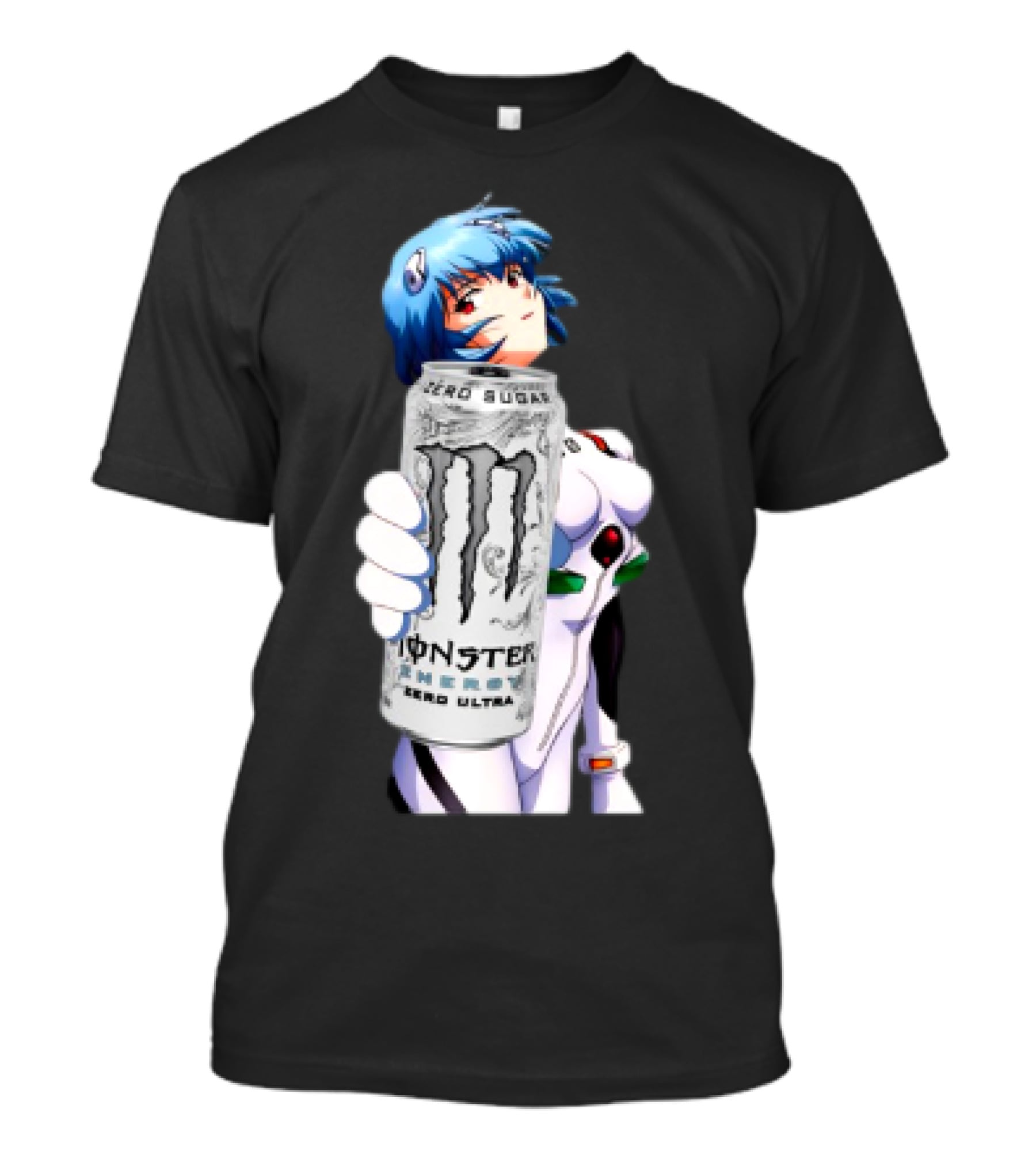 Rei Monster Energy Zero Ultra Crossover With Blue Hair Anime Character T-Shirt