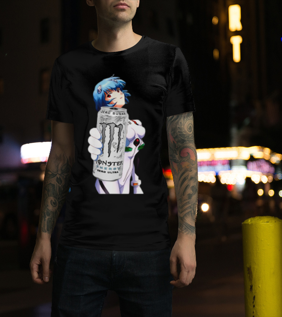 Rei Monster Energy Zero Ultra Crossover With Blue Hair Anime Character T-Shirt