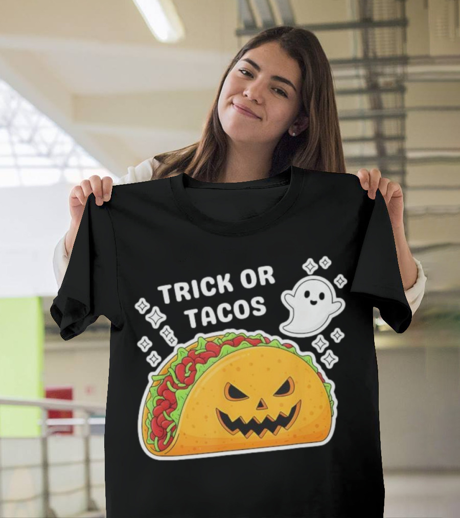Trick Or Tacos Spooky Jack-o-lantern Halloween Mexican Food T-Shirt