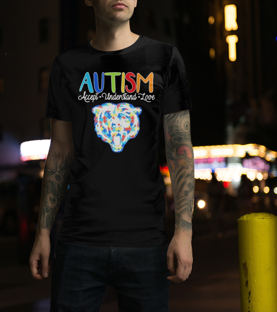 Chicago Bears Autism Accept Understand Love Puzzle Piece Bear T-Shirt