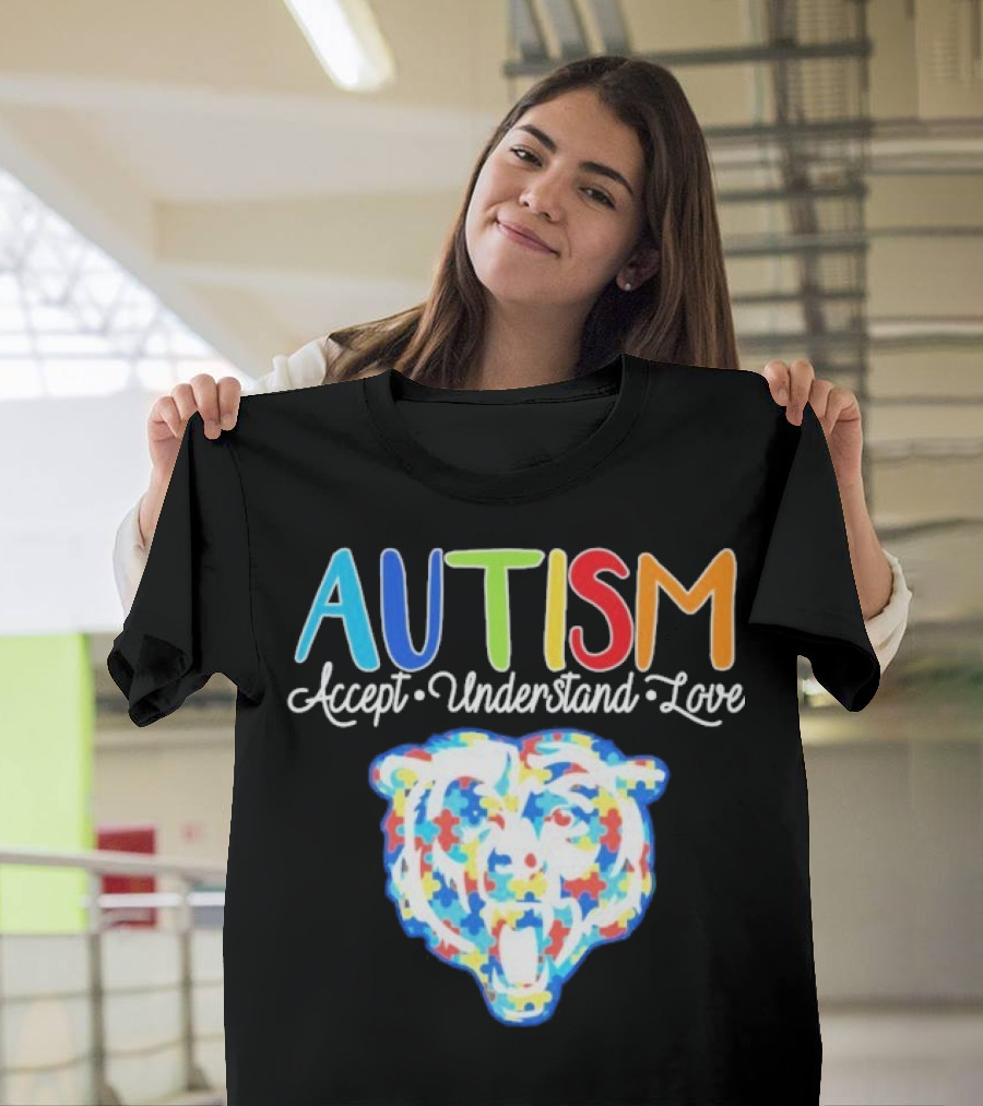 Chicago Bears Autism Accept Understand Love Puzzle Piece Bear T-Shirt