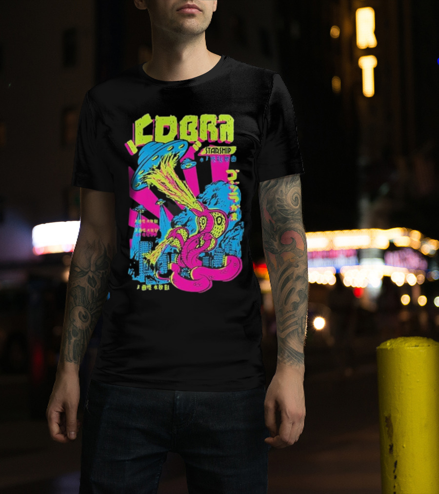 Cobra Starship UFO Fire Breathing City Attack Neon Art T-Shirt