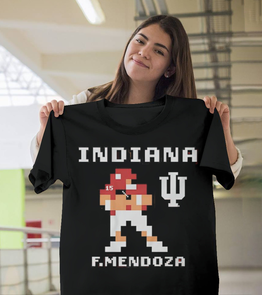 Indiana Football F. Mendoza Retro Pixel Art Player Number 15 T-Shirt