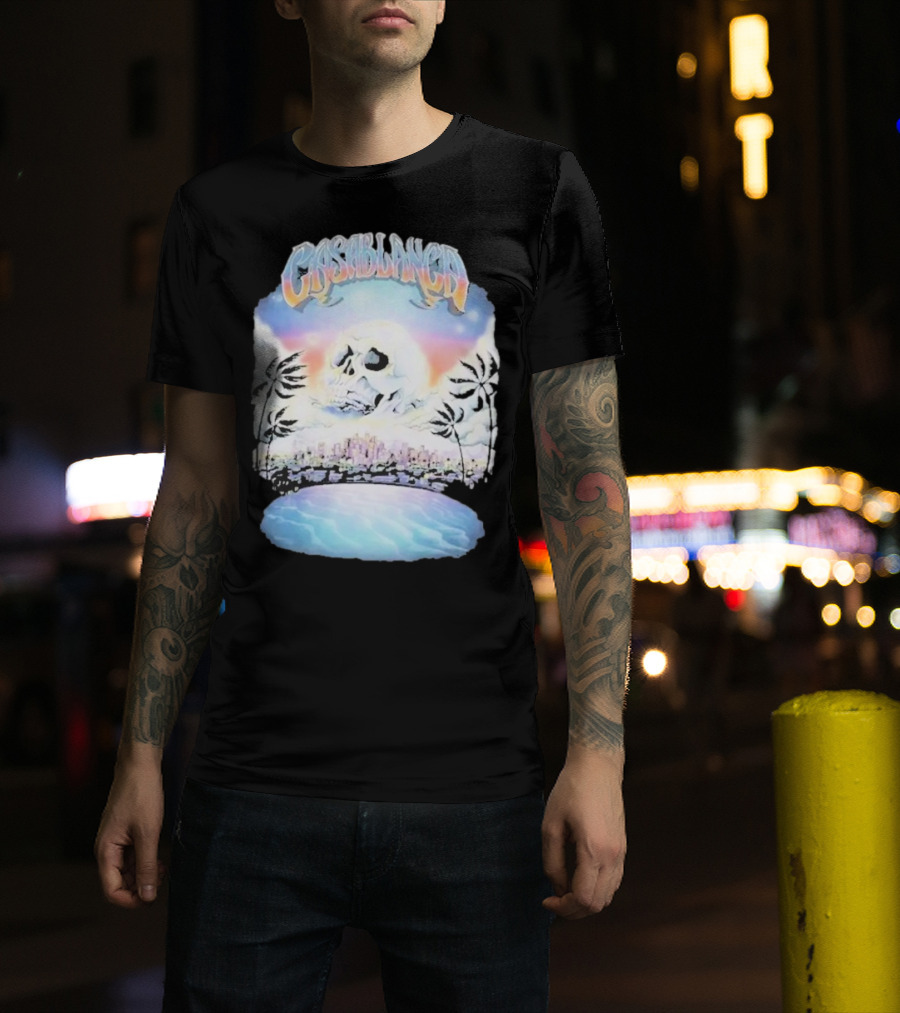 Laura Redman Club Casablanca Skull Palm Trees Sunset Coastal Scene T-Shirt