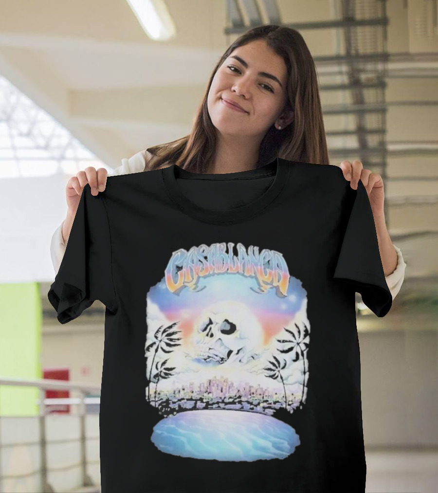 Laura Redman Club Casablanca Skull Palm Trees Sunset Coastal Scene T-Shirt