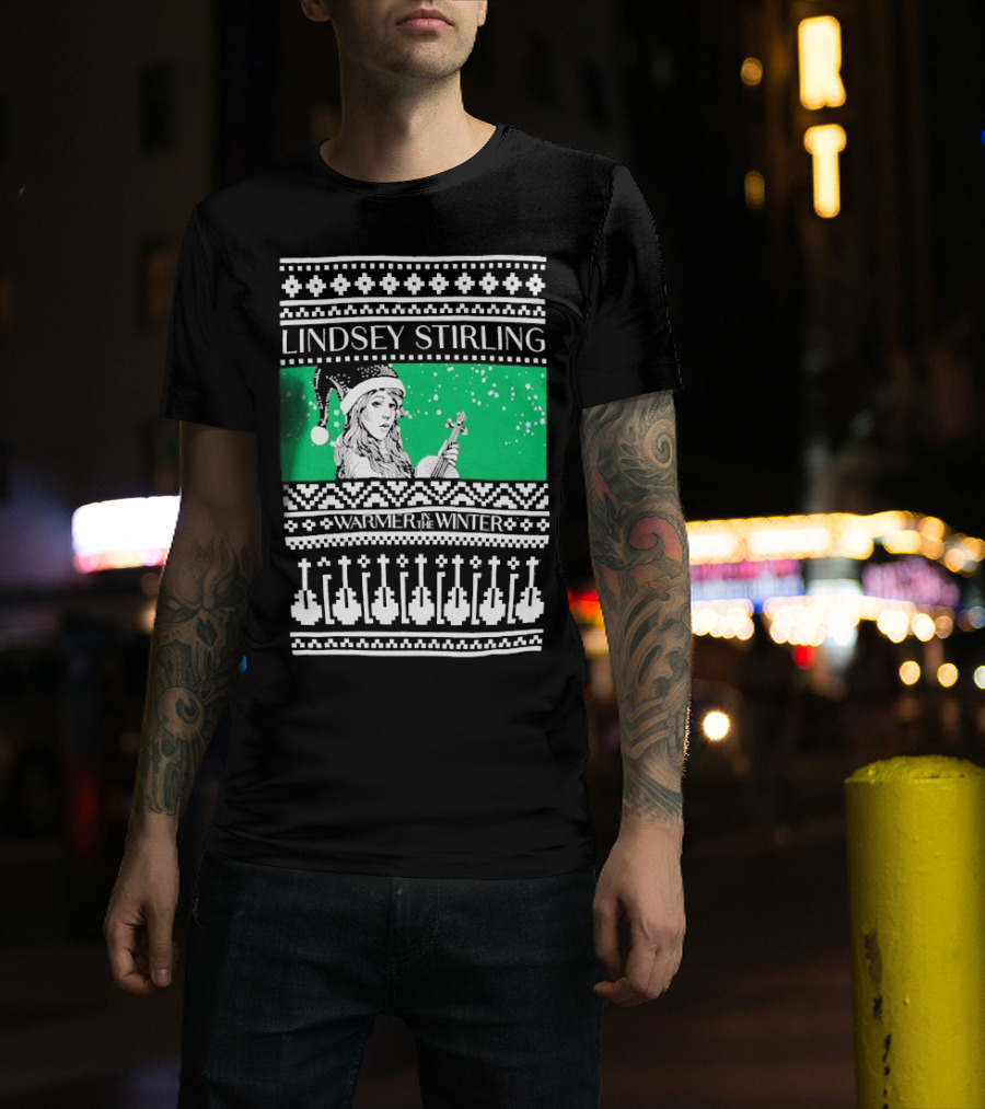 Lindsey Stirling Warmer In The Winter 8 Bit Ugly Holiday Xmas Christmas Santa Violin T-Shirt