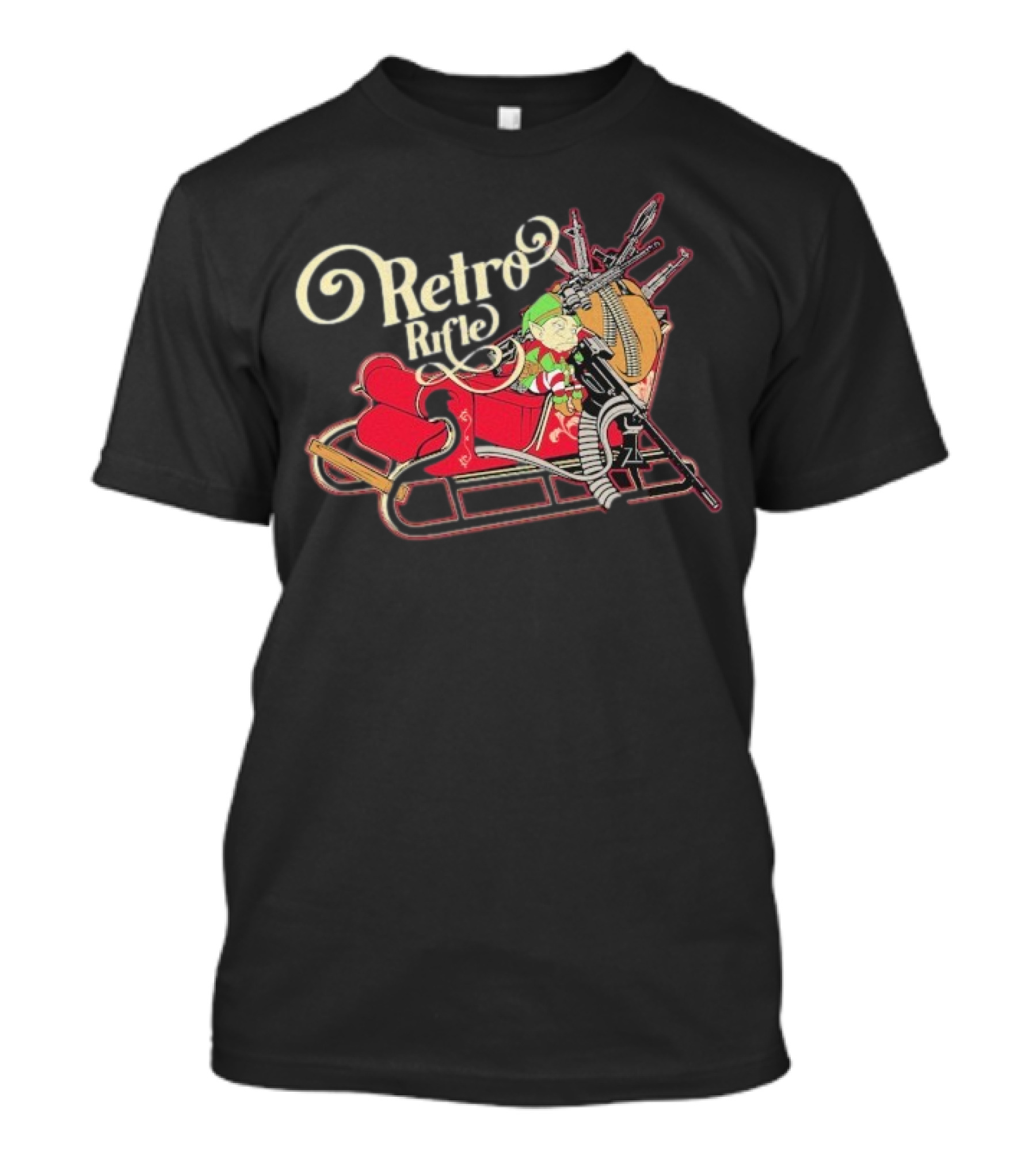 Retro Rifle Christmas Airdrop Santa's Elf Sleigh T-Shirt