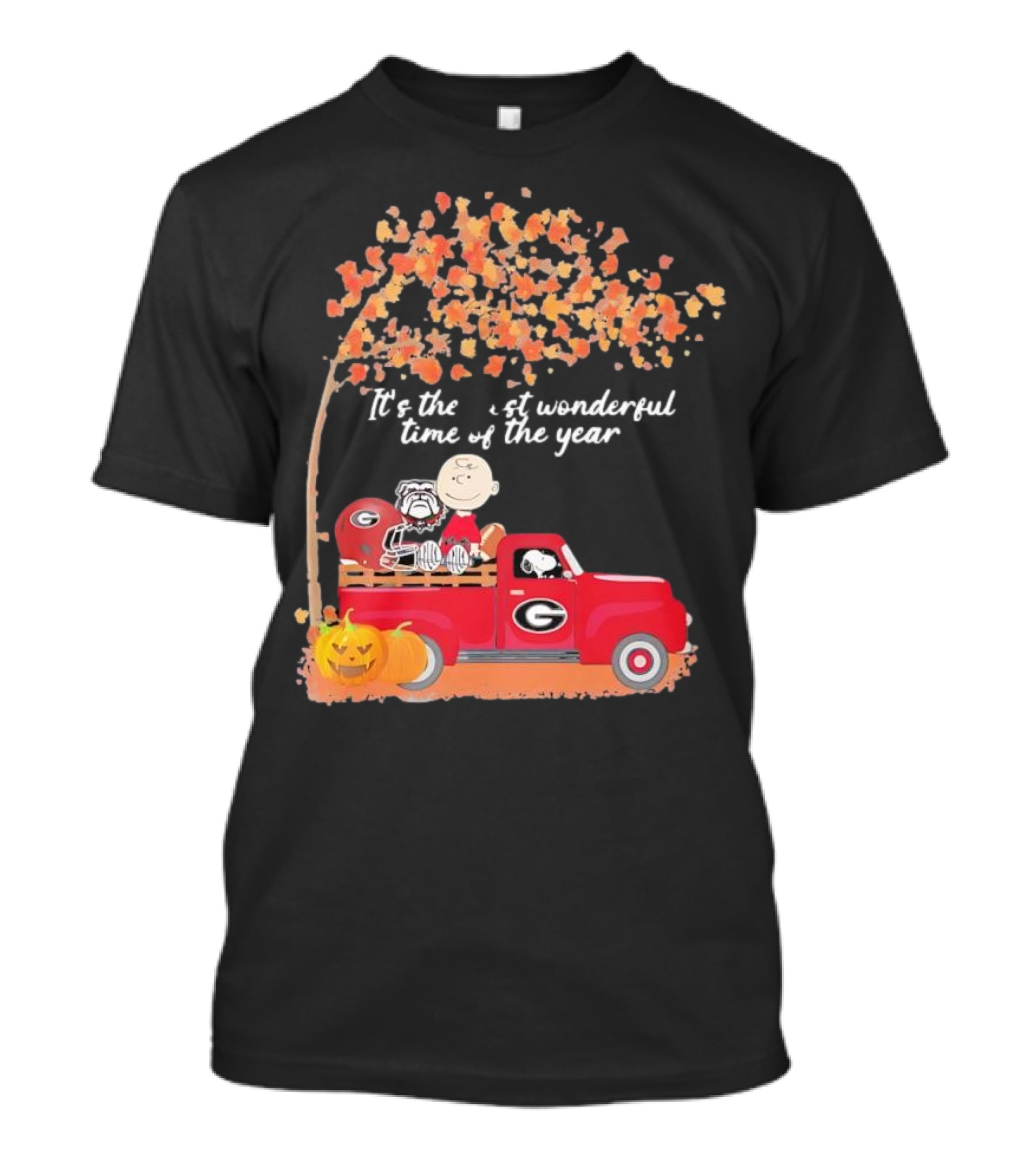 Snoopy Charlie Brown Georgia Bulldogs Red Truck Fall Halloween T-Shirt