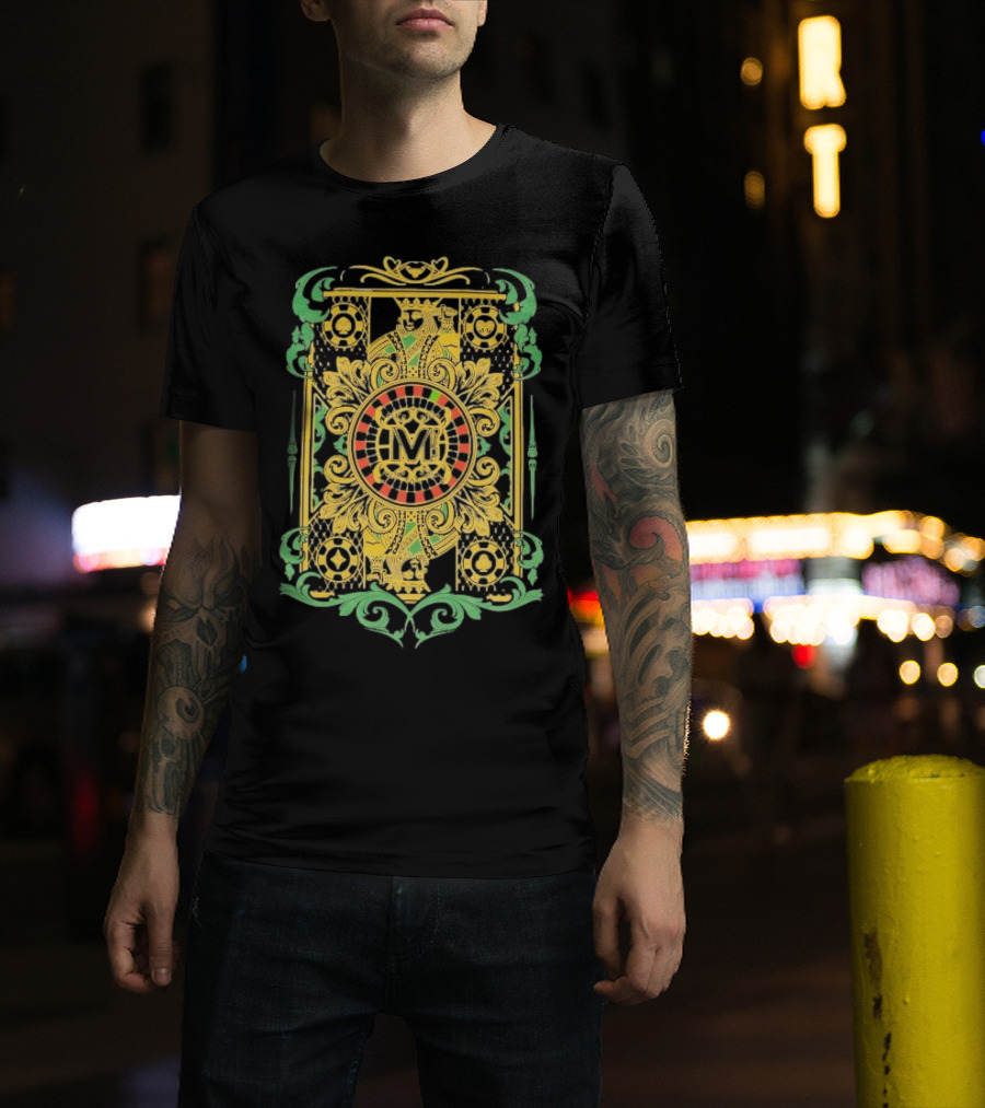 Vegas Matt The King Ornate Card Green Gold Circular M T-Shirt