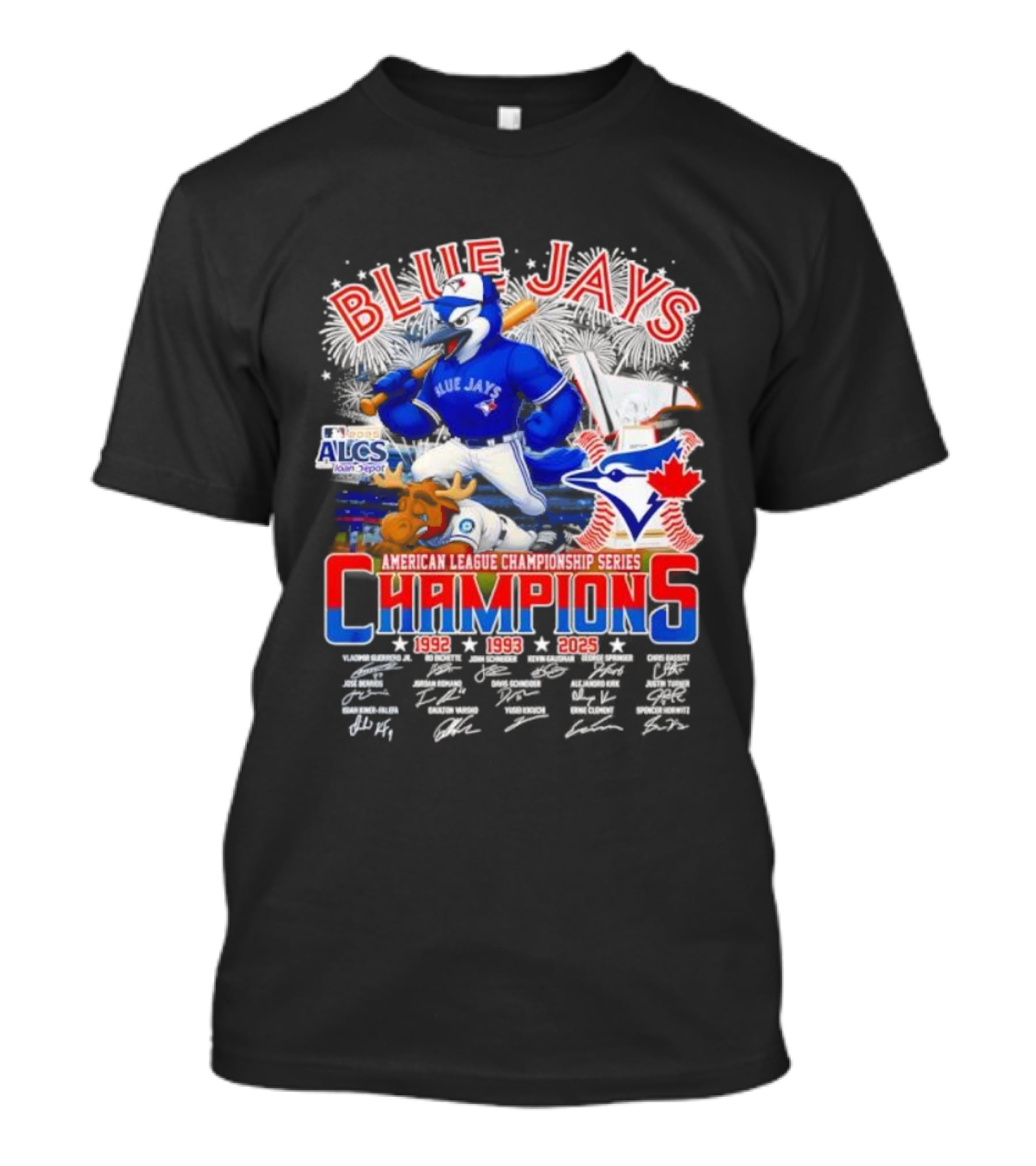 Blue Jays Champions 1992 1993 2025 American League Championship Series ALCS Mascot Signatures T-Shirt