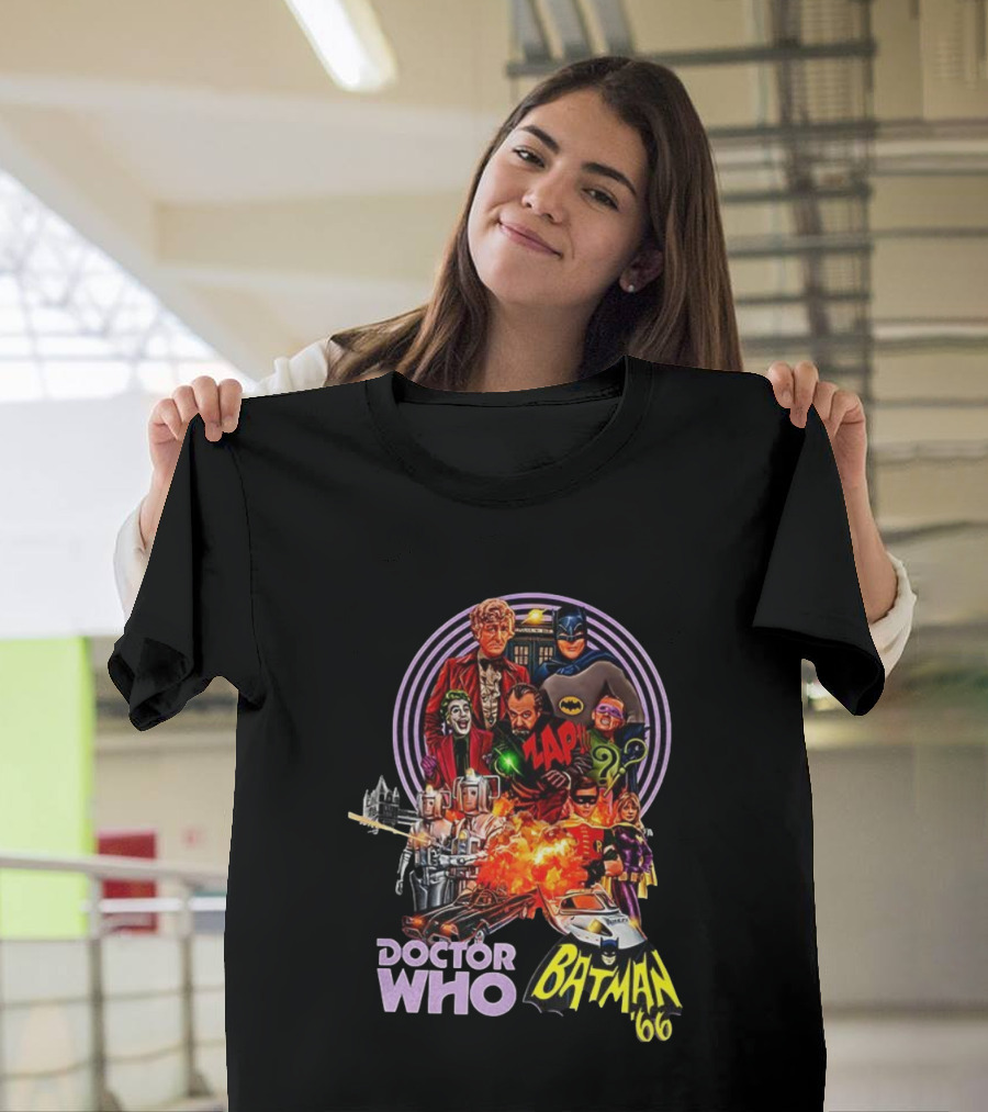 Doctor Who Batman '66 Crossover With Joker And Cybermen Explosions T-Shirt