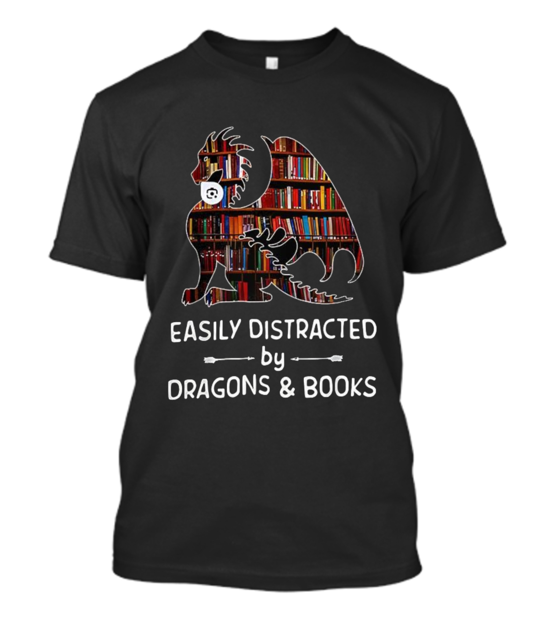 Easily Distracted By Dragons & Books Library Collage T-Shirt