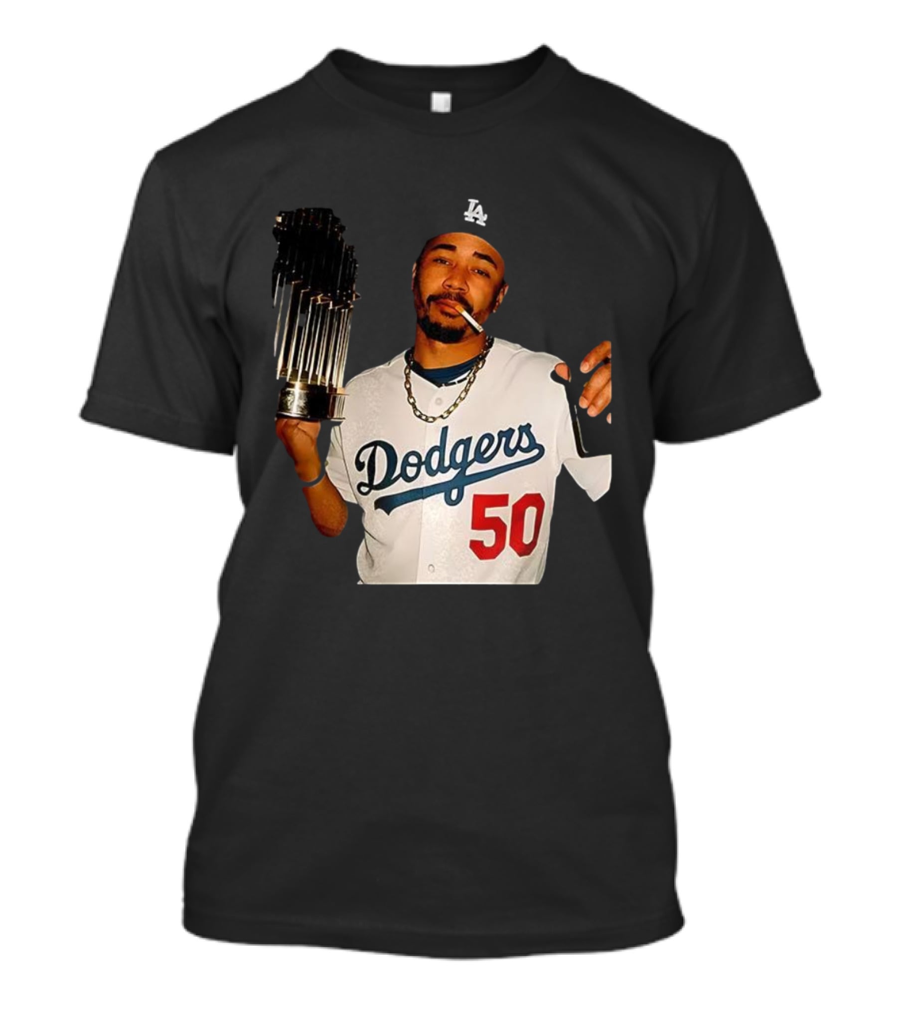 Mookie Betts Dodgers 2025 World Series Champions Celebration Smoking Topps T-Shirt