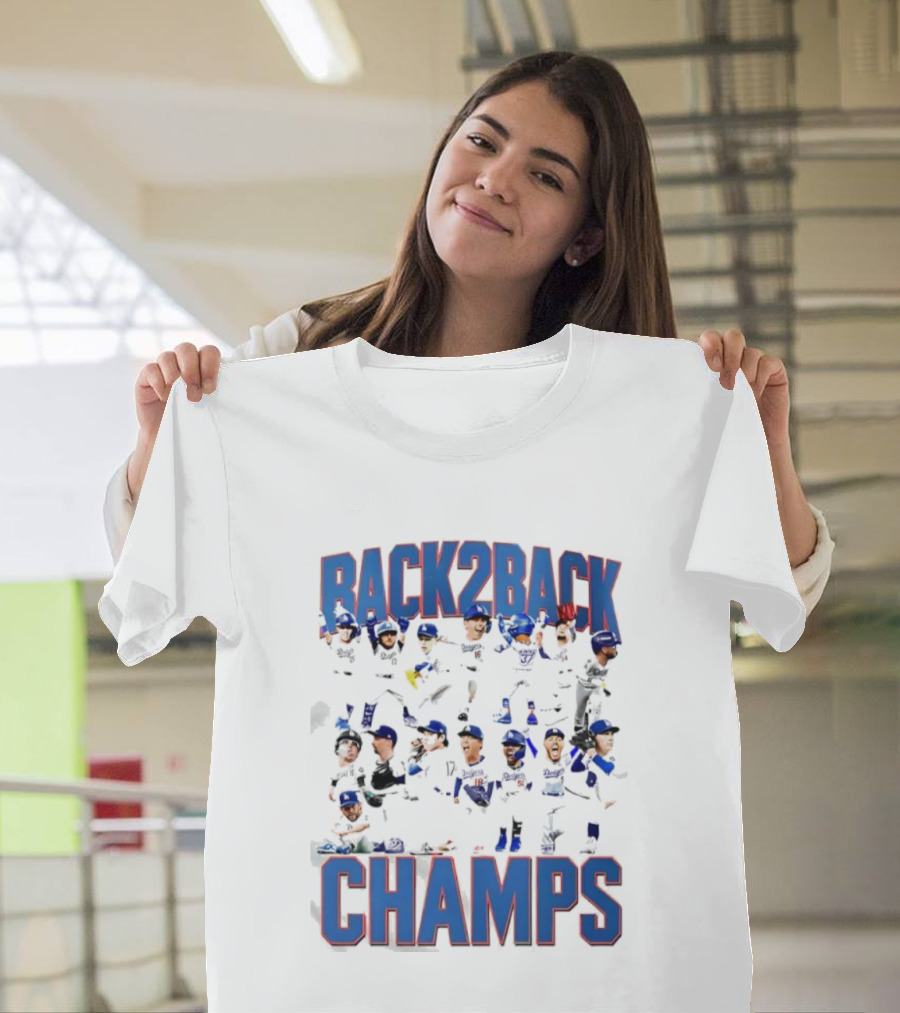 Back 2 Back LA Dodgers Champs Team Celebration T-Shirt