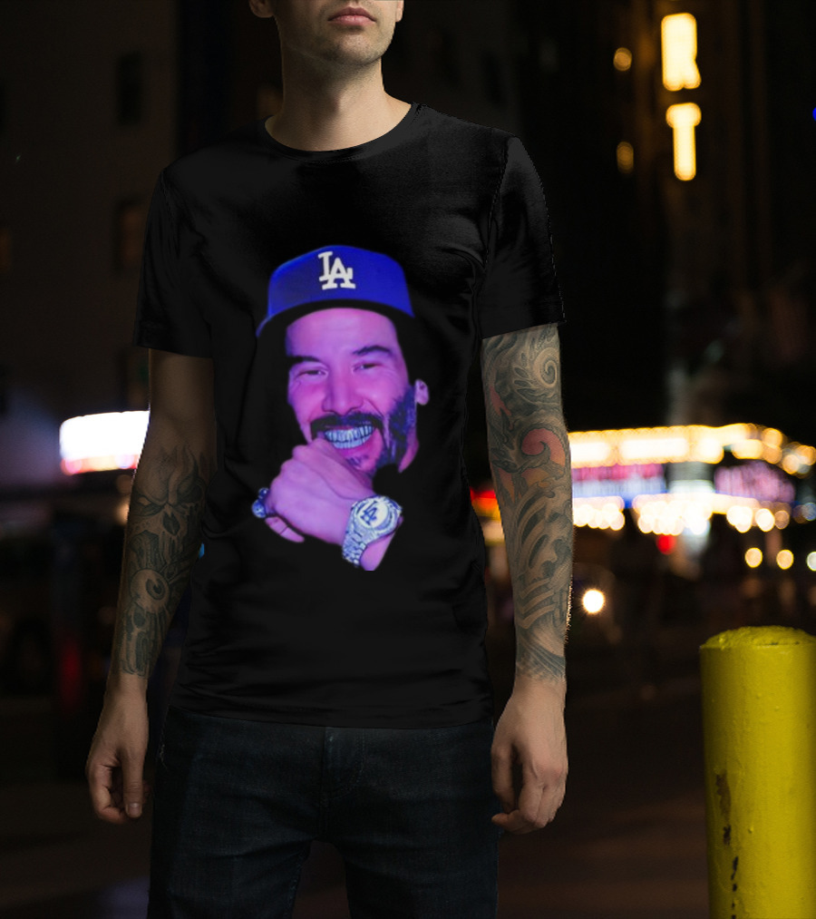 LA Dodgers Keanu Reeves Diamond Grill Bling T-Shirt