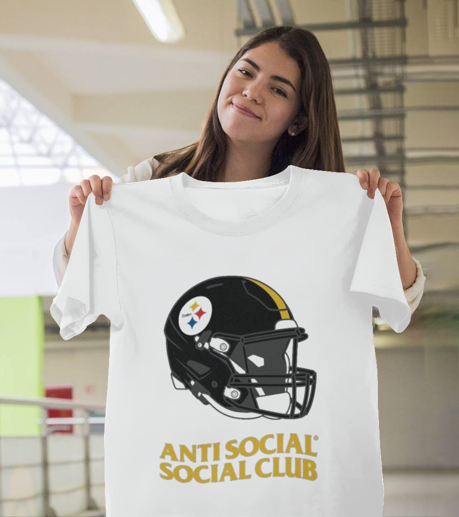 Anti Social Social Club Pittsburgh Steelers NFL Helmet Collaboration T-Shirt