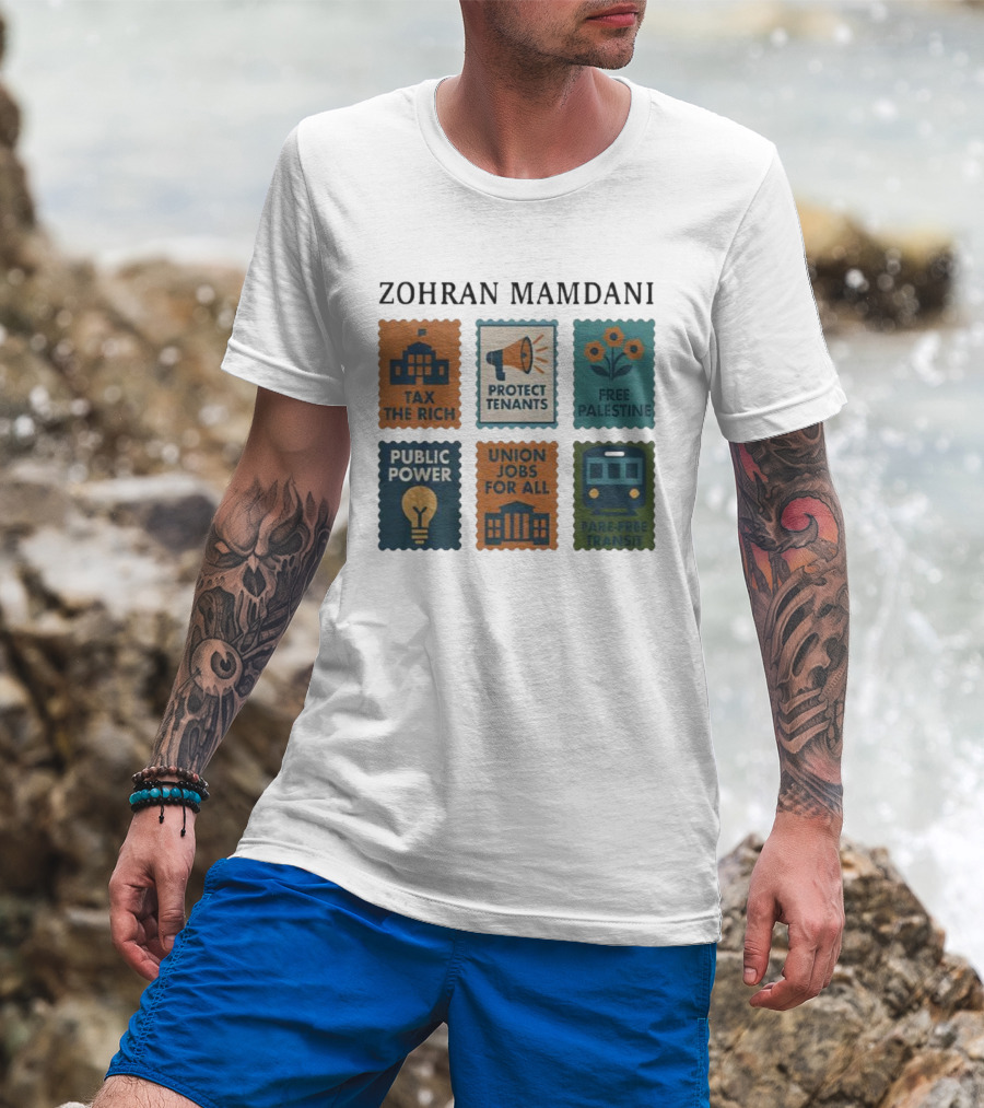 Zohran Mamdani Tax The Rich Protect Tenants Free Palestine Public Power Union Jobs For All Fare-Free Transit T-Shirt