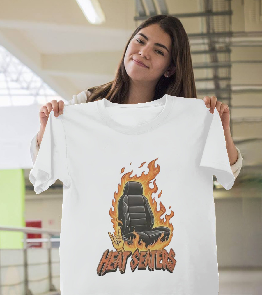 Heat Seaters Flaming Car Seat Rock Emoji T-Shirt