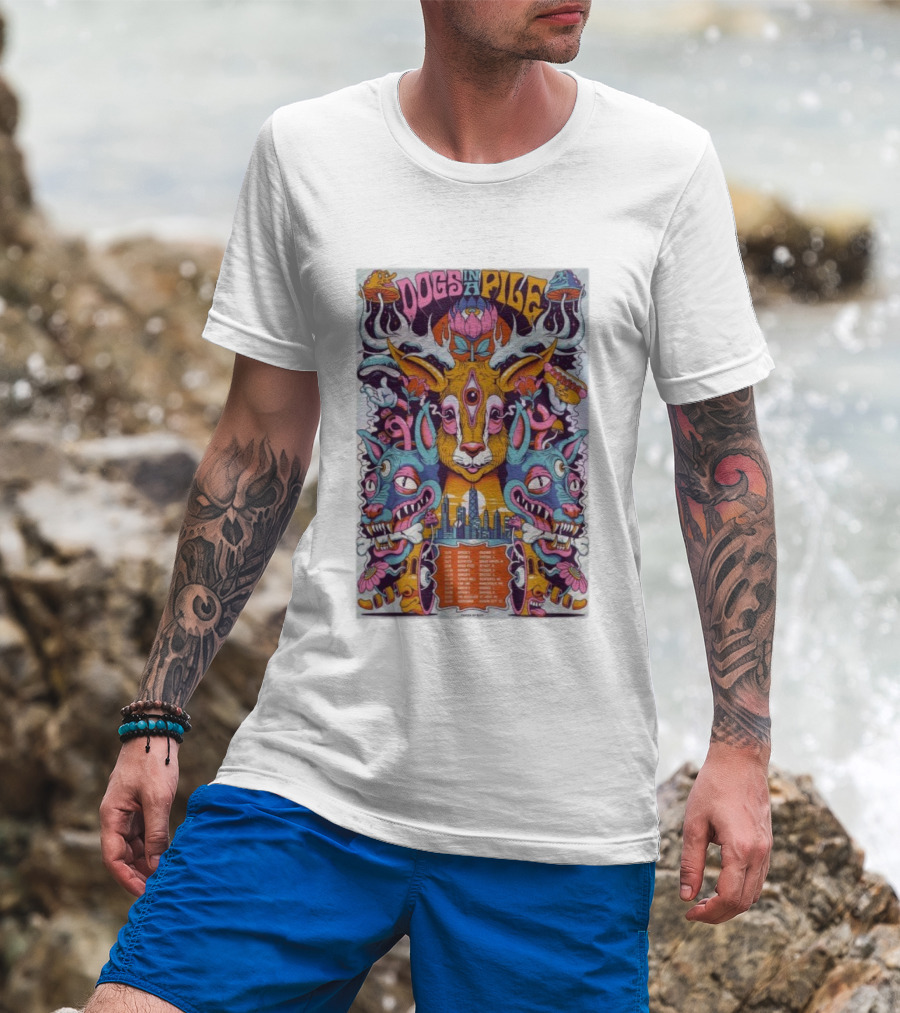 Dogs In A Pile Midwest Tour 2025 Chris Gipple Psychedelic Art Chicago Grand Rapids Detroit Autumn T-Shirt