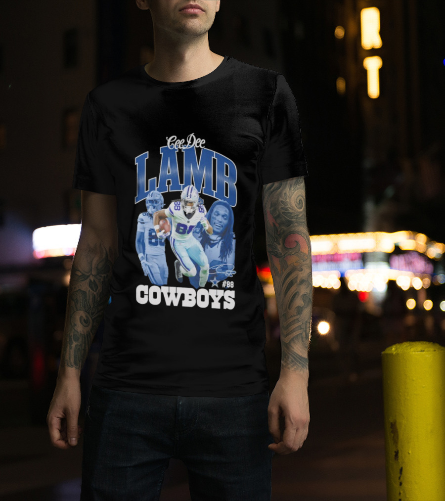 CeeDee Lamb Dallas Cowboys 88 NFL Outerstuff Triple Photo Style T-Shirt