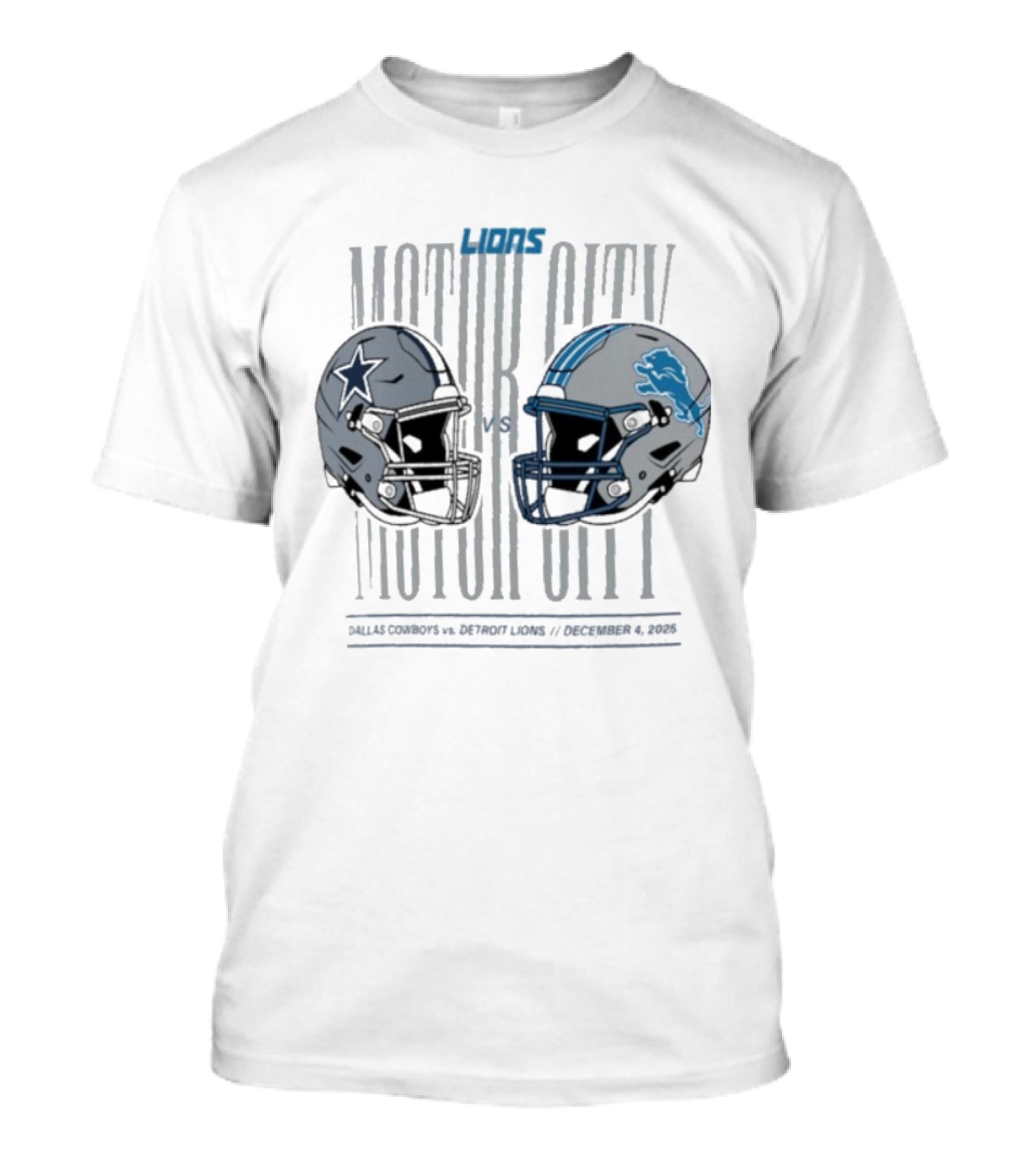 Dallas Cowboys Detroit Lions Motor City December 4 2025 Helmets Showdown T-Shirt