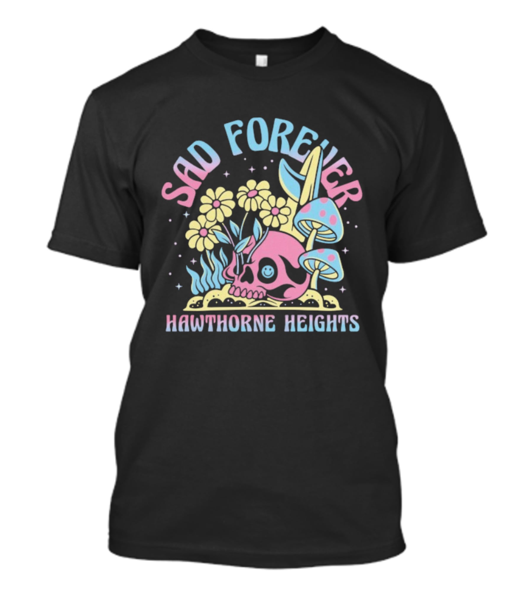 Sad Forever Hawthorne Heights Skull Flowers And Mushrooms T-Shirt