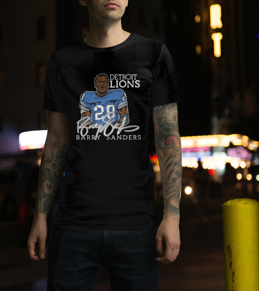 Detroit Lions Barry Sanders 20 Retired Player Classic Signature T-Shirt