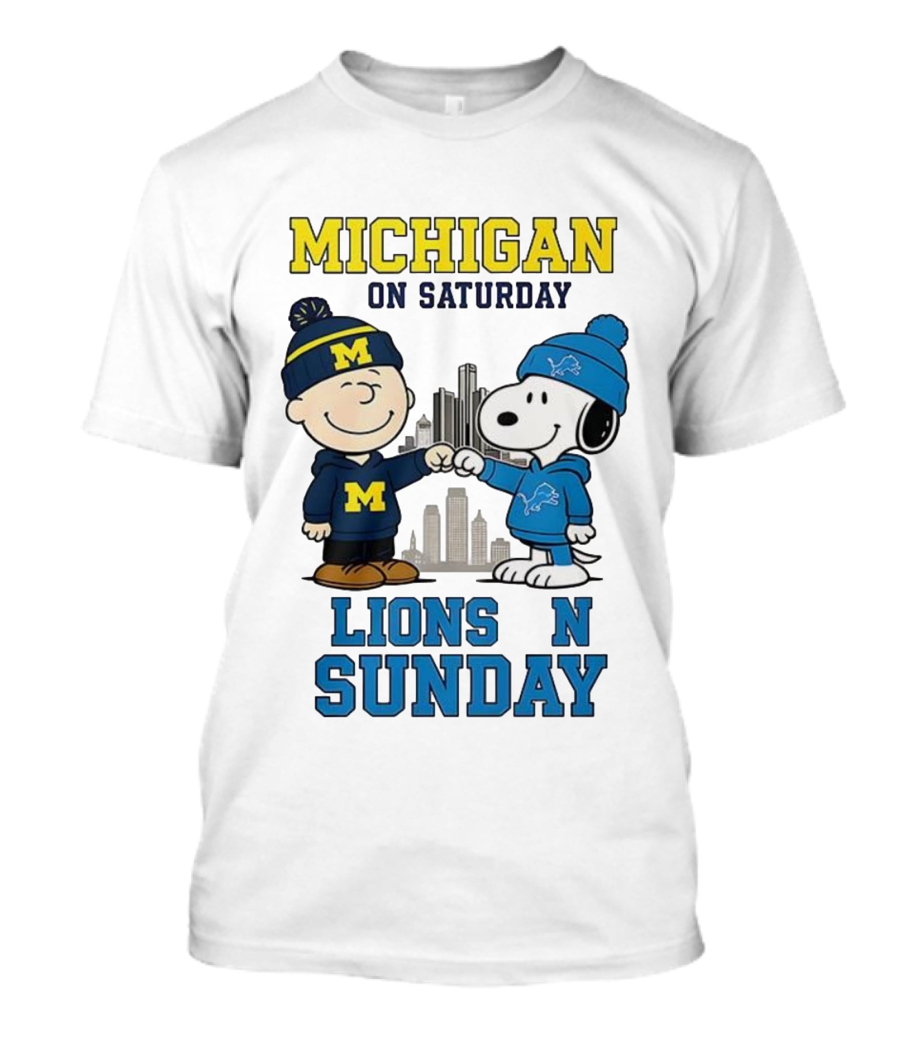 Michigan Wolverines On Saturday Charlie Brown And Snoopy Lions On Sunday T-Shirt