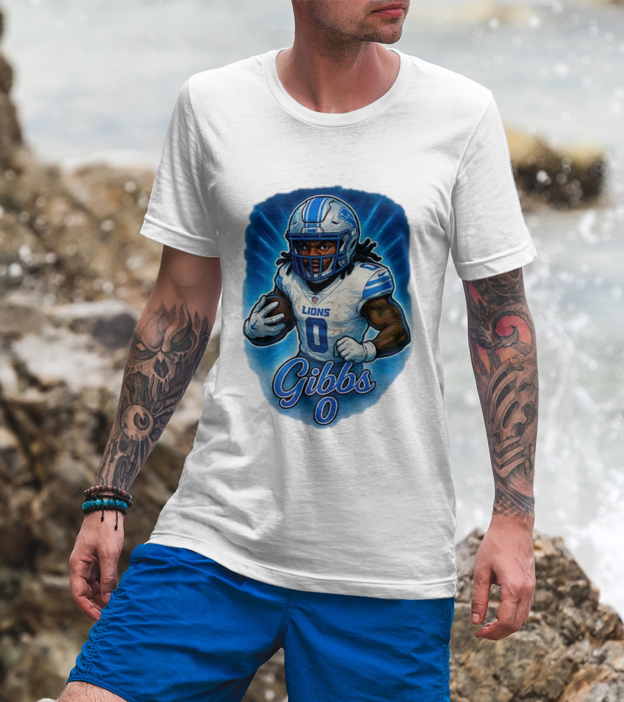 Gibbs Detroit Lions Number 0 Football Caricature T-Shirt