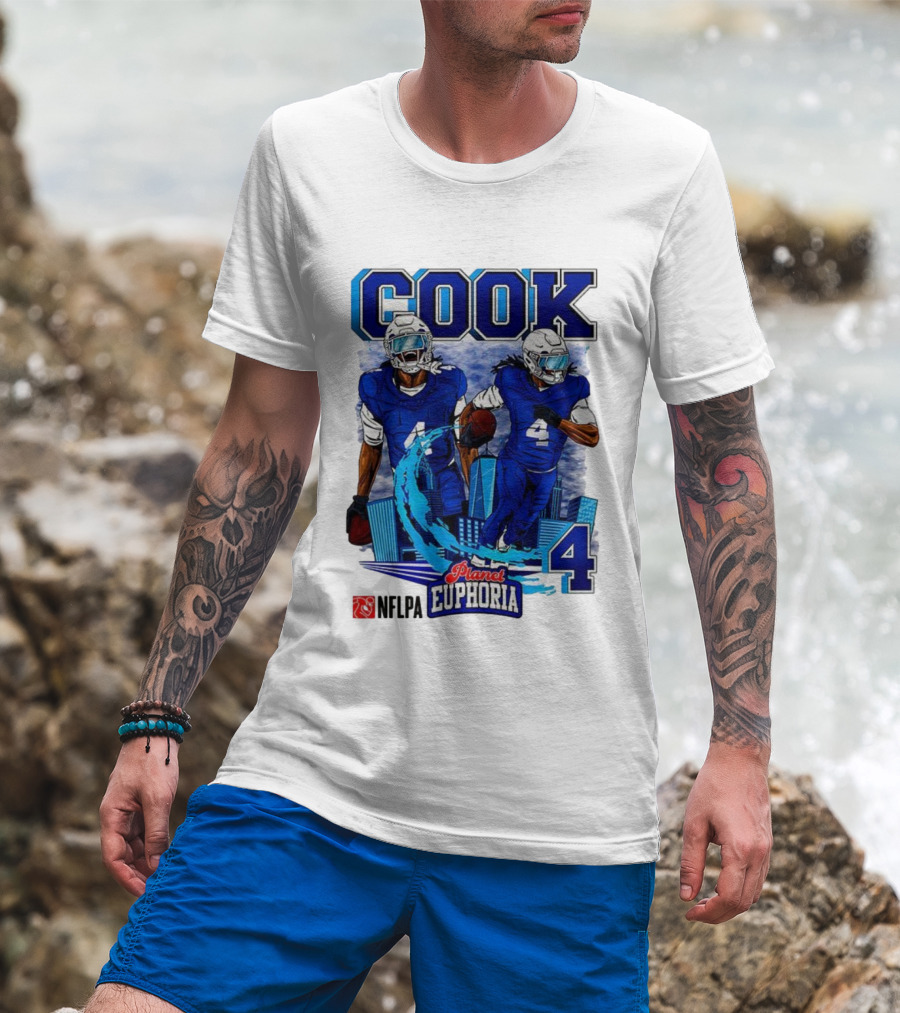 COOK NFLPA Planet Euphoria Number 4 Football Cartoon Skyline T-Shirt
