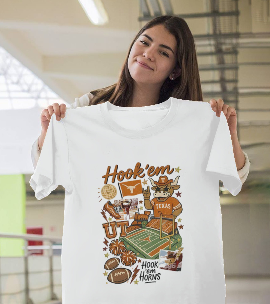 Hook 'Em Texas Longhorns Football Mascot UT Vintage NFL T-Shirt
