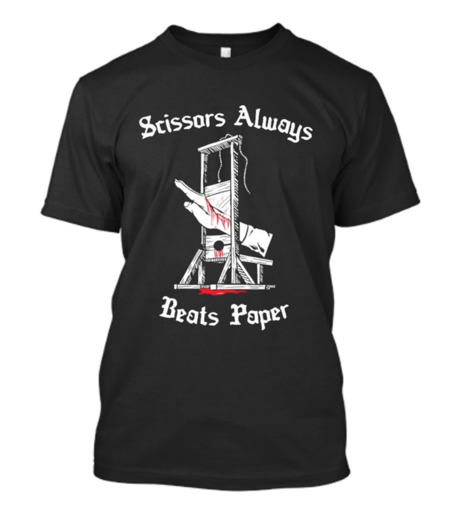 Scissors Always Beats Paper Guillotine Hand Illustration T-Shirt