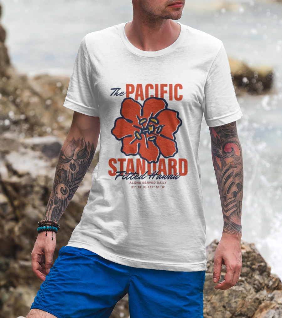The Pacific Standard Fitted Hawaii Aloha Served Daily 21°18'N 157°51'W T-Shirt