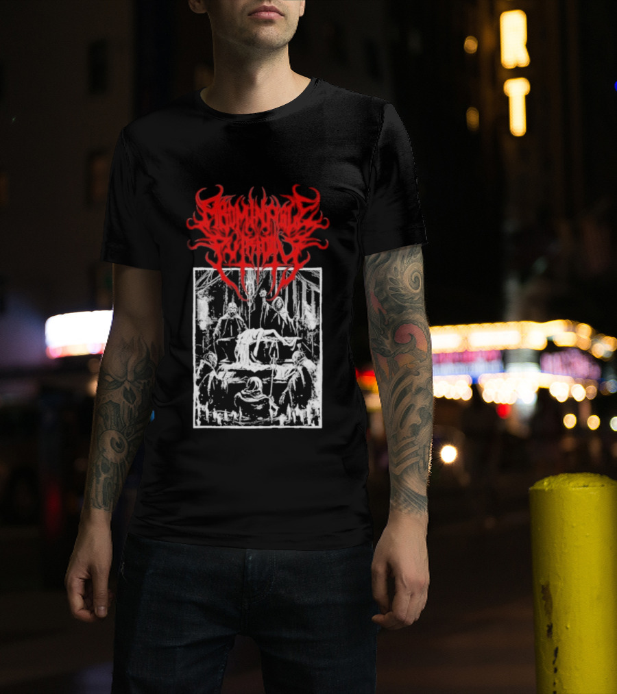 Abominable Putridity Digital Unholy Extreme Metal Art Red Logo Skeleton Design T-Shirt