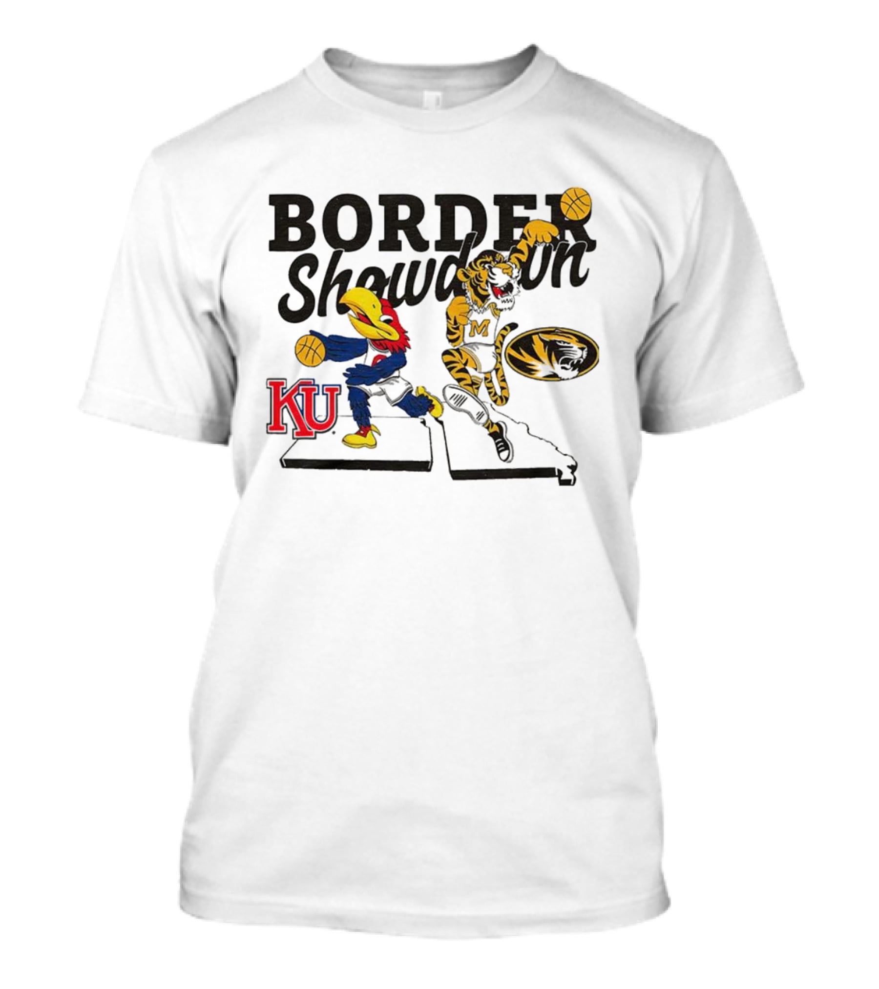KU Jayhawks Vs Mizzou Tigers Border Showdown Basketball Mascots T-Shirt