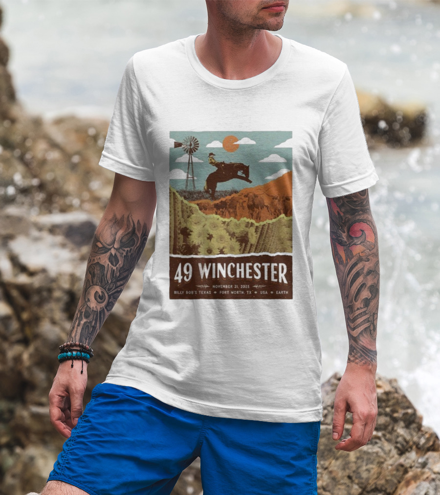 49 Winchester Fort Worth TX Billy Bob’s Texas November 21 2025 Cowboy Windmill Scene T-Shirt