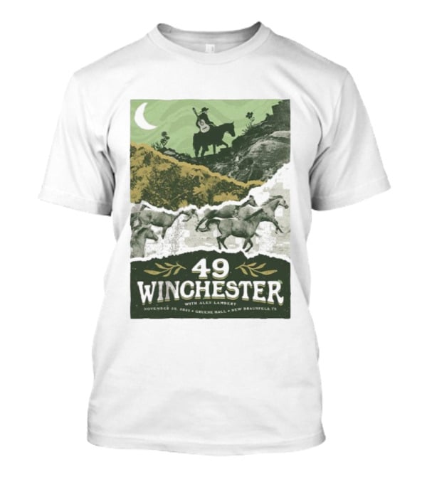 49 Winchester Alex Lambert November 20 2025 Gruene Hall New Braunfels TX Riding Guitar Moonlit Scene T-Shirt