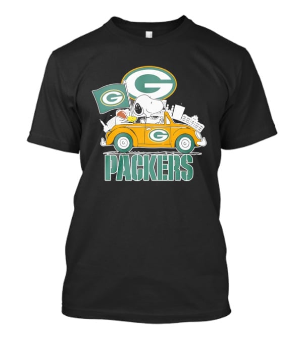 Green Bay Packers Snoopy Woodstock Driving Car Football Fan Art T-Shirt