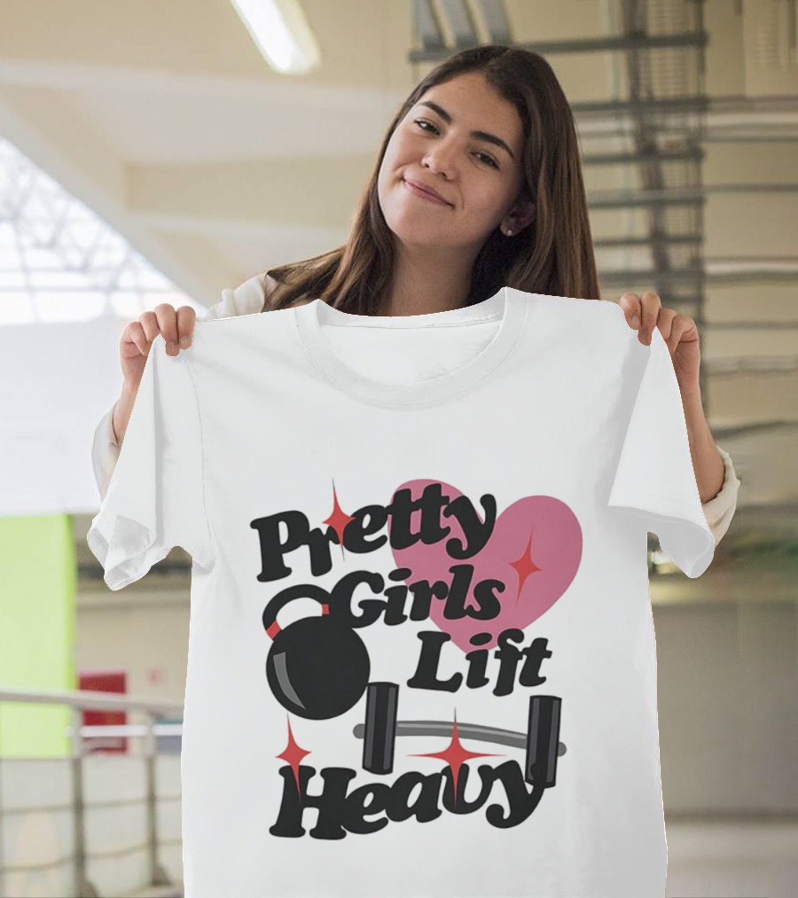 Pretty Girls Lift Heavy Dumbbells Pink Heart Gym Fitness T-Shirt