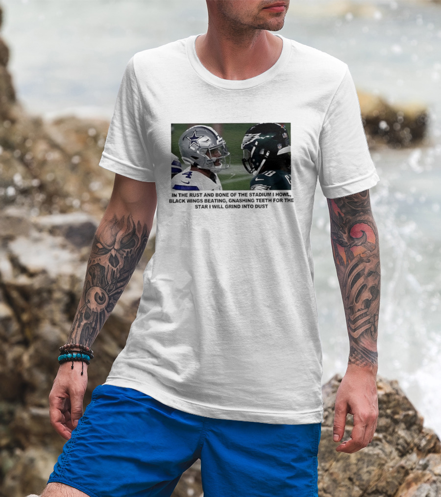 Philadelphia Eagles And Dallas Cowboys Black Wings Beat Fabric Grind Into Dust T-Shirt